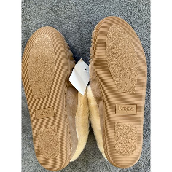 J Crew Slippers Womens 5 Shearling Leather Moccasin NEW Brown Comfort Slip On - Picture 5 of 6